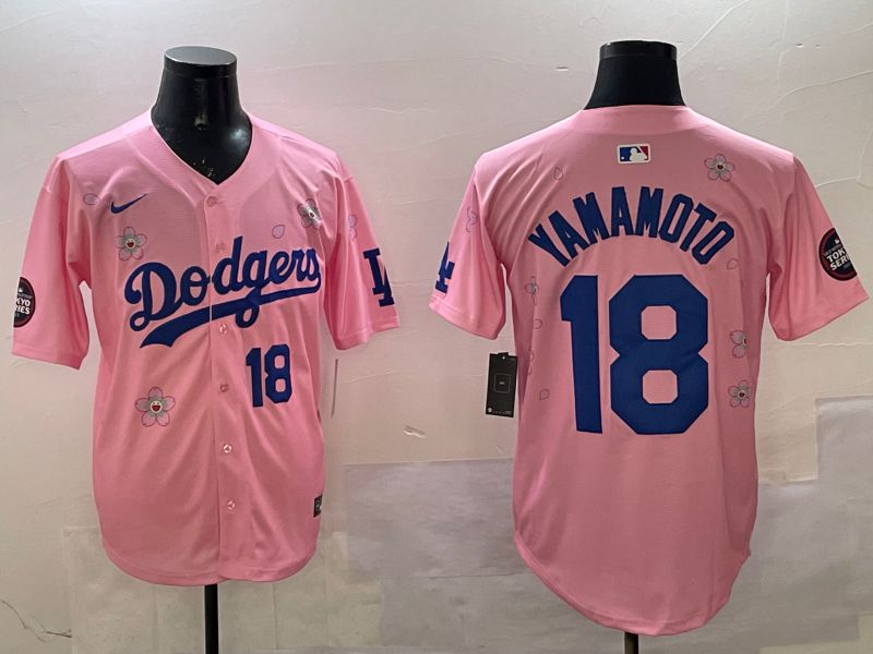 Men Los Angeles Dodgers 18 Yamamoto Pink Sakura Edition 2025 Nike MLB Jersey style 6